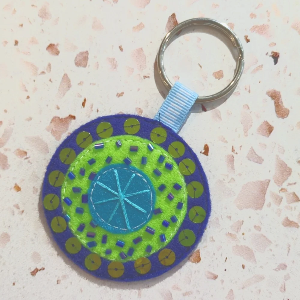 Kindness Matters Medallion Key Fob Handmade Sequins Beads Felt Embroidery |New#3